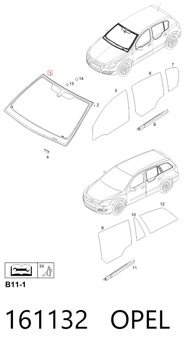 Лобове скло 161132 Opel