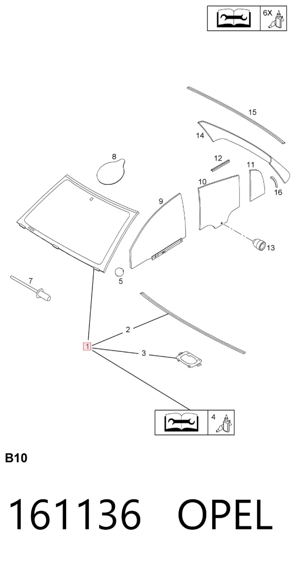 Лобове скло 161136 Opel