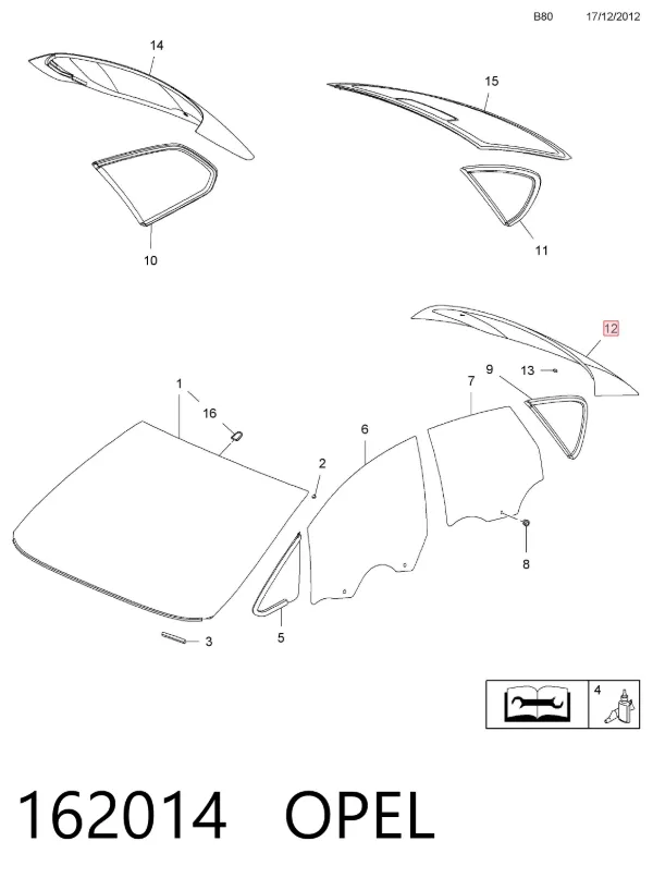 Скло заднє, 3/5-й двері (ляди) 162014 Opel