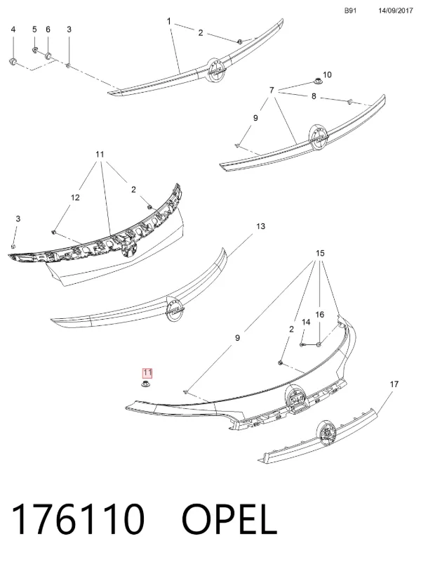 Ручка 5-й (3-й) двері зовнішня 176110 Opel