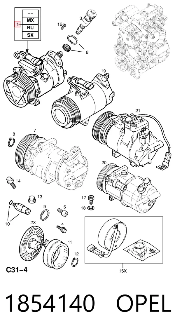 Компресор кондиціонера 1854140 Opel