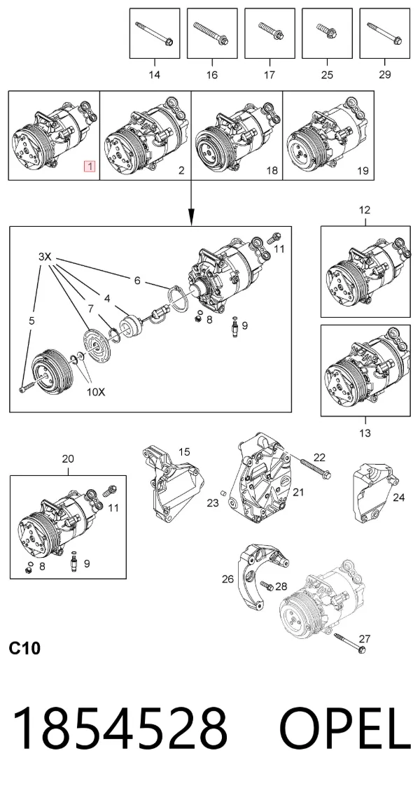 Компресор кондиціонера 1854528 Opel