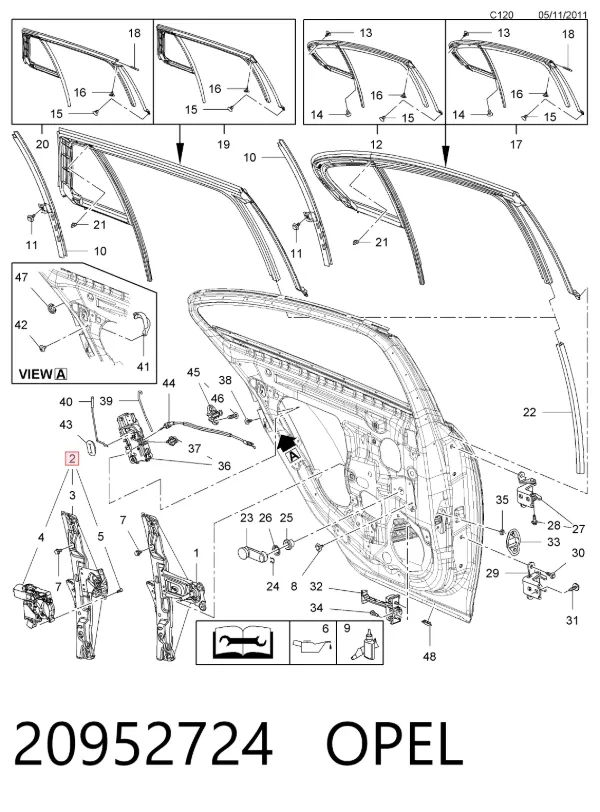 Механізм склопідіймача двері задньої, правої 20952724 Opel