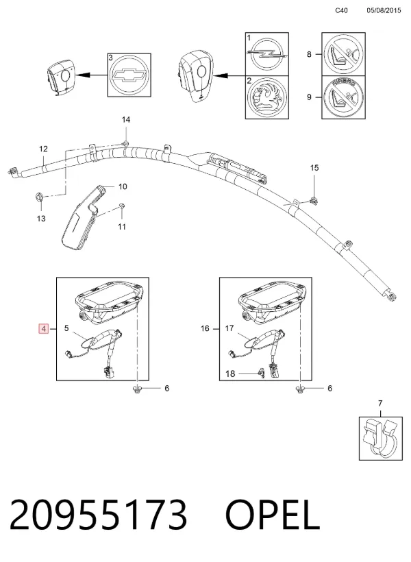 Подушка безпеки, пасажирська, AIRBAG 20955173 Opel