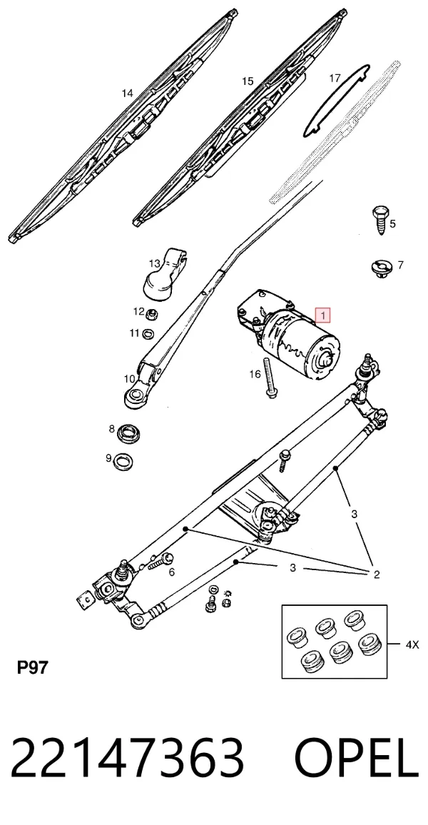 Двигун склоочисника лобового скла (трапеції) 22147363 Opel