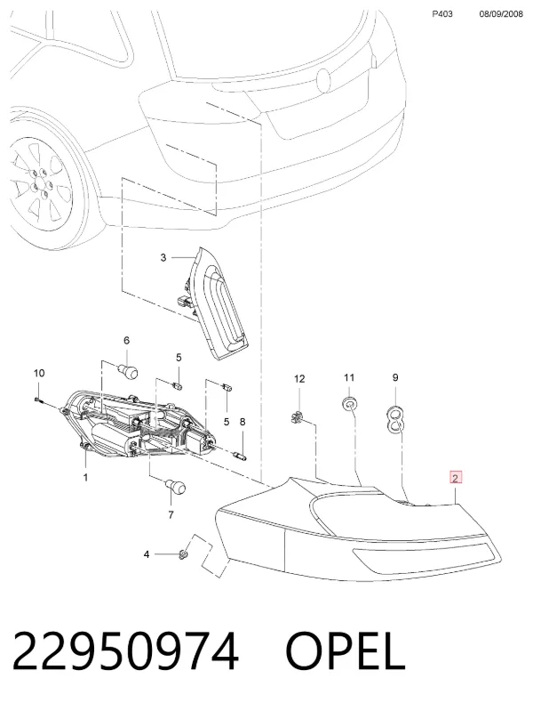 Задня права фара 22950974 Opel