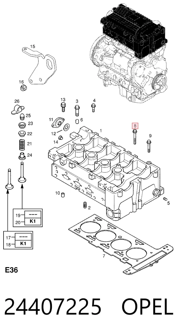 Болт ГБЦ 24407225 Opel