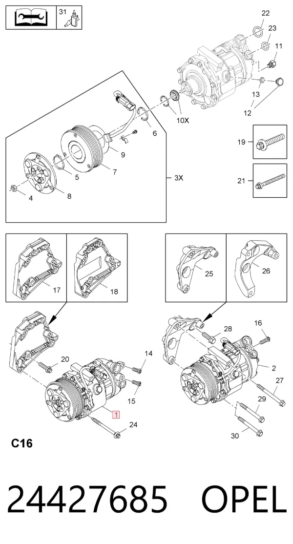 Компресор кондиціонера 24427685 Opel