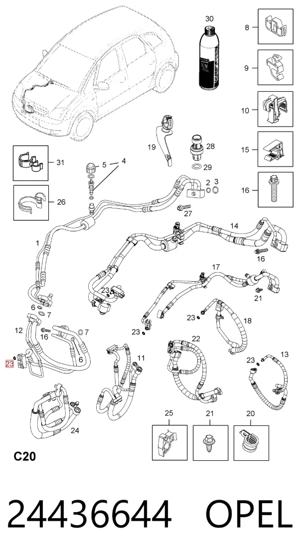 Кільце ущільнююче шланга компресора, нагнітального 24436644 Opel