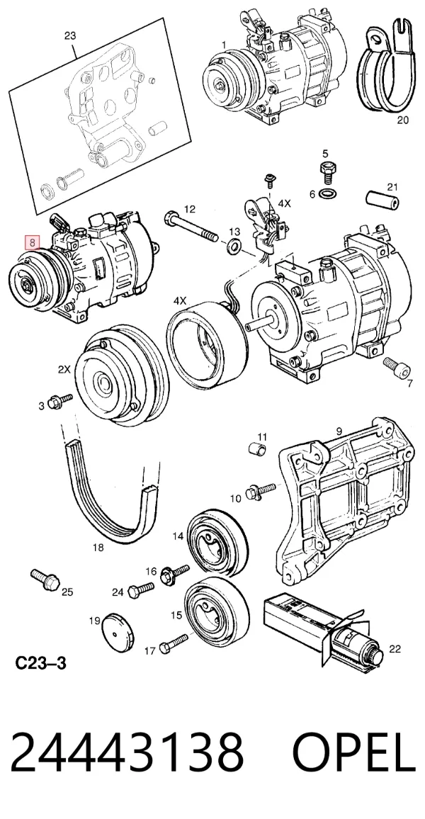 Компресор кондиціонера 24443138 Opel