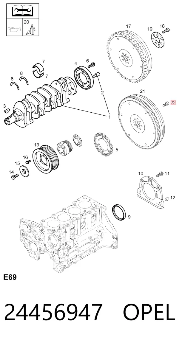 Болт кріплення маховика 24456947 Opel