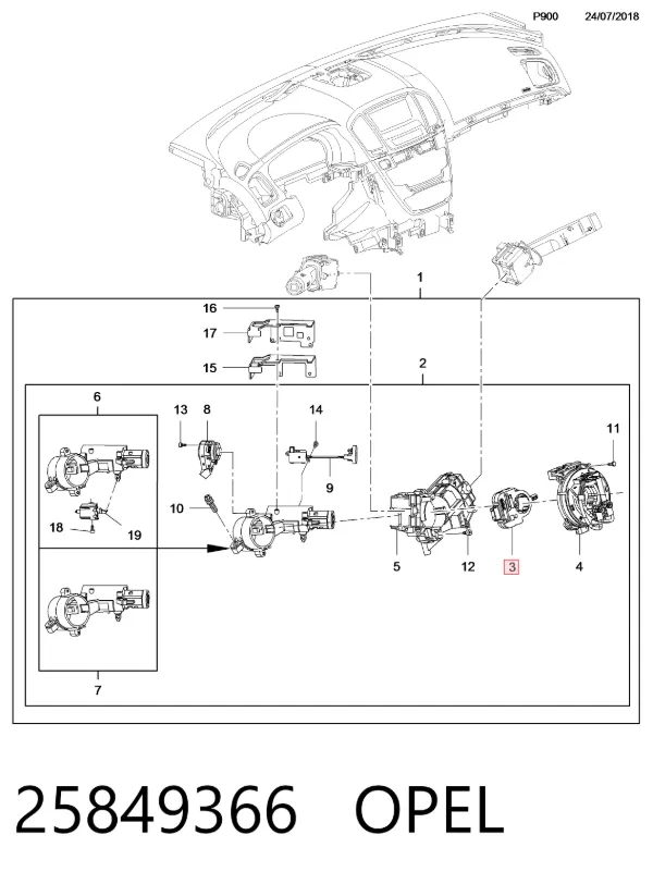 Датчик кута повороту кермового колеса 25849366 Opel