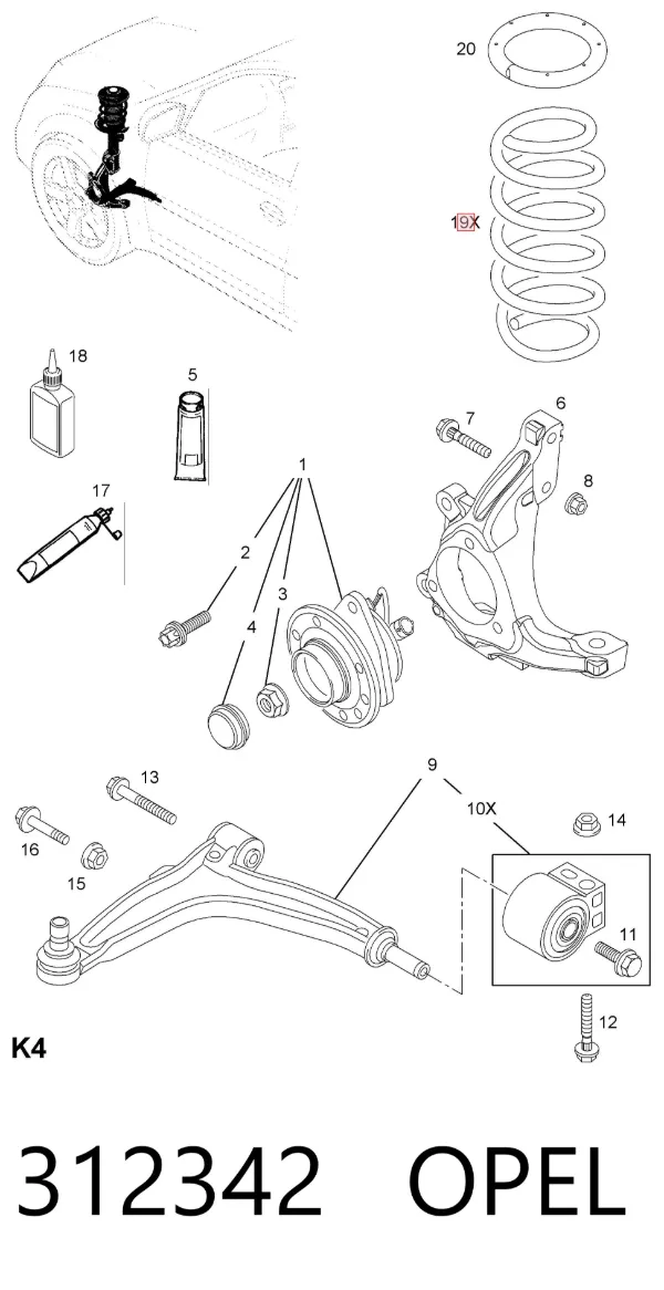 Пружина передня 312342 Opel