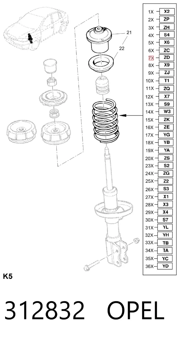 Пружина передня 312832 Opel