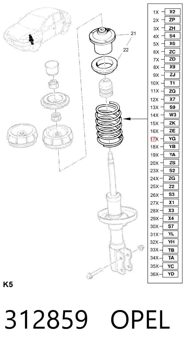 Пружина передня 312859 Opel
