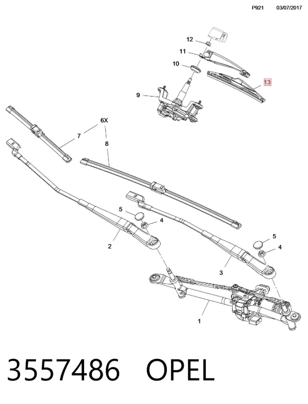 Задня щітка 3557486 Opel