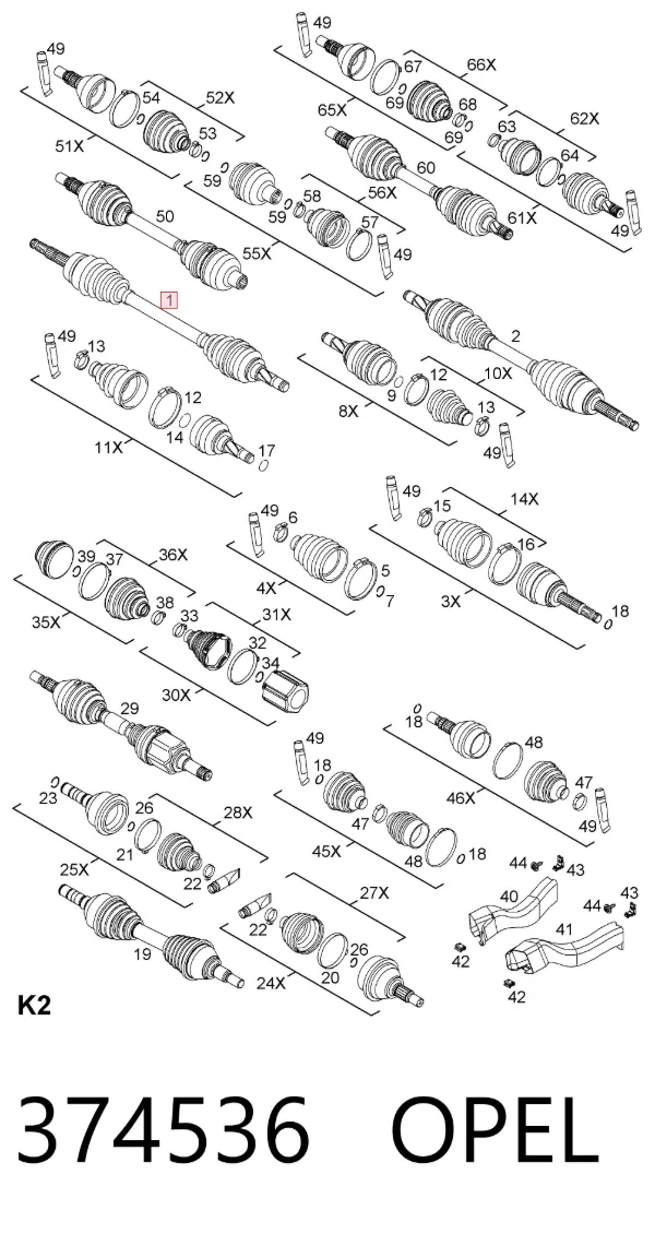 Піввісь (привід) передня 374536 Opel
