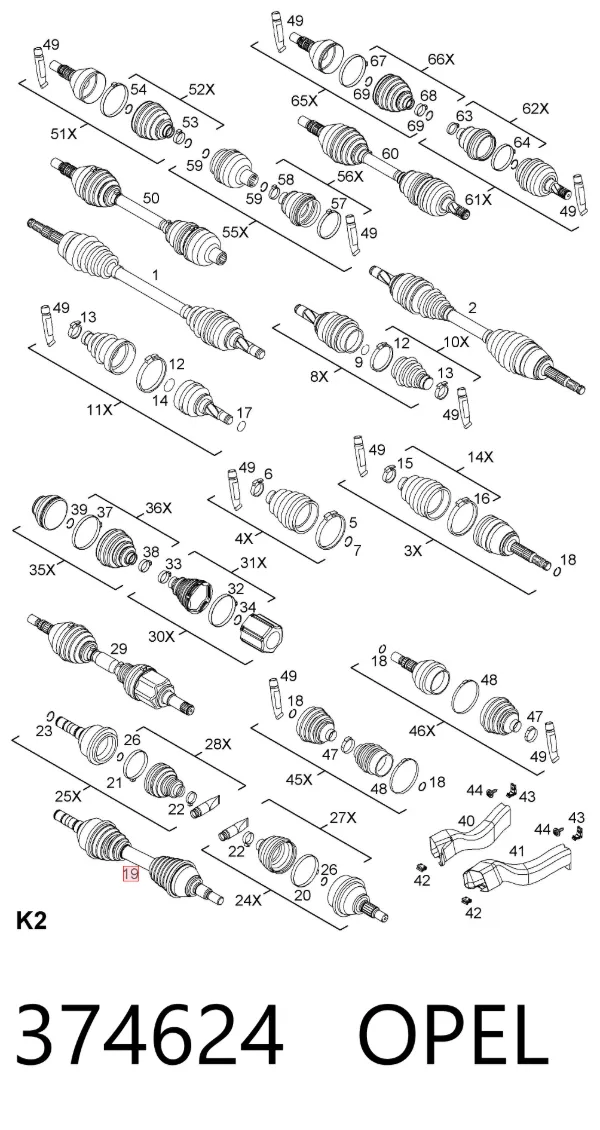 Піввісь (привід) передня 374624 Opel