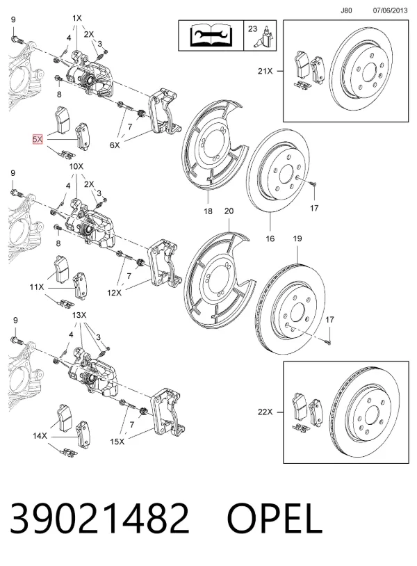 Задні гальмівні колодки 39021482 Opel