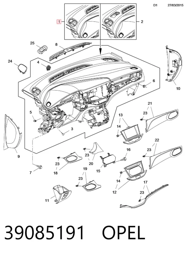 Панель приладів торпеди 39085191 Opel