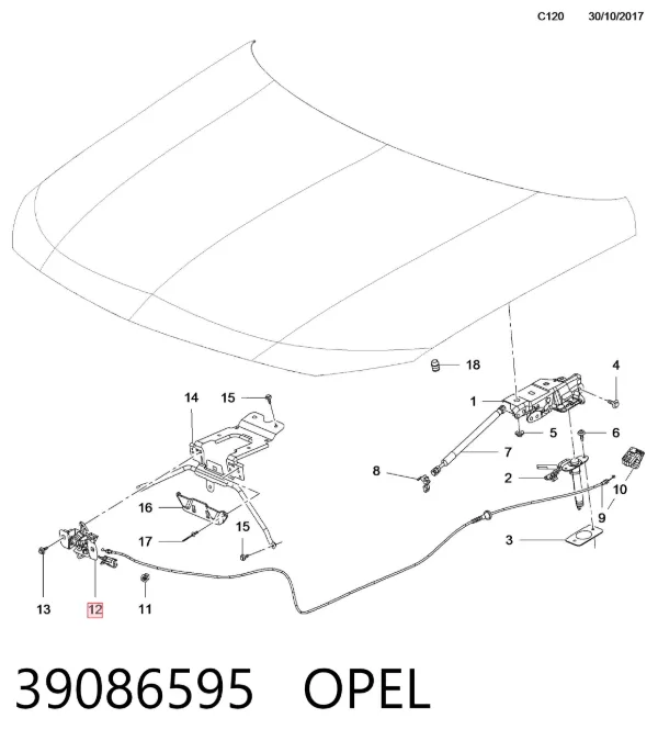 Замок капота 39086595 Opel