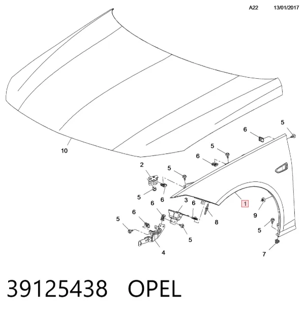 Крила 39125438 Opel