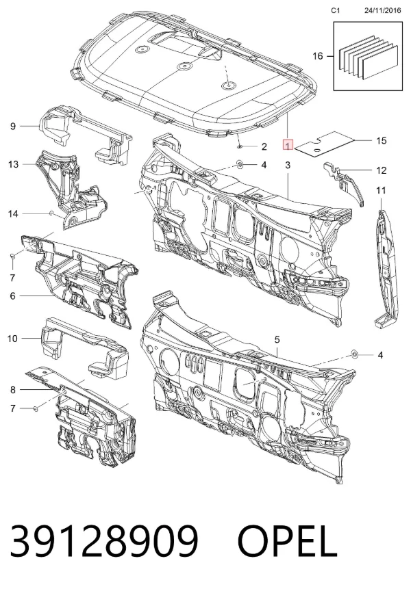 Шумоізоляція капота 39128909 Opel