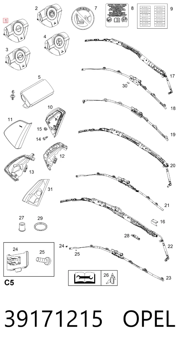 Подушка безпеки, водійська, AIRBAG 39171215 Opel