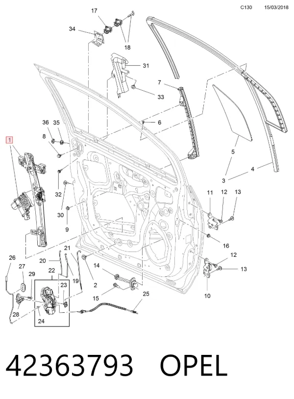 Механізм склопідіймача двері передньої, правої 42562197 Peugeot/Citroen