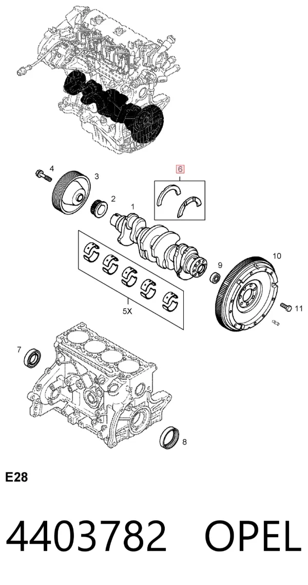 Півкільце підпірне (розбігу) колінвала, STD, комплект 4403782 Opel