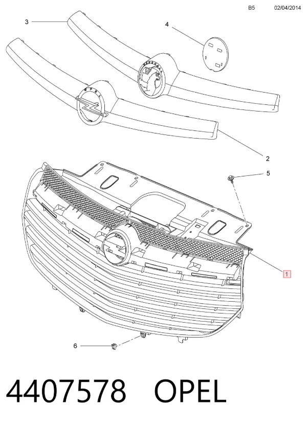Решітка радіатора 4407578 Opel