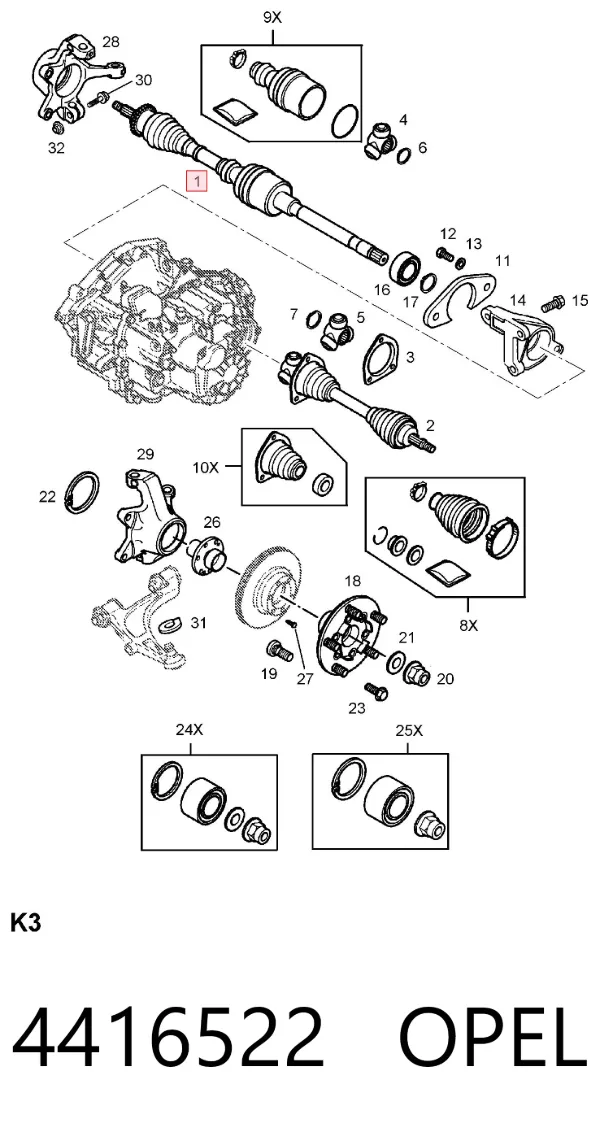 Піввісь права 4416522 Opel