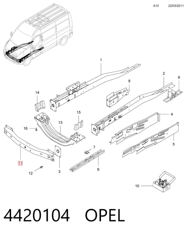 Підсилювач бампера переднього 4420104 Opel
