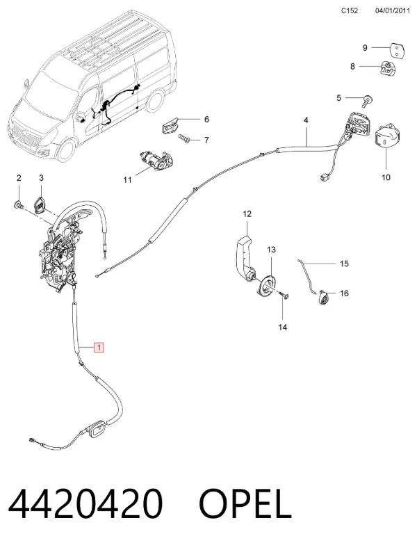Замок дверей бічний/зсувний 4420420 Opel