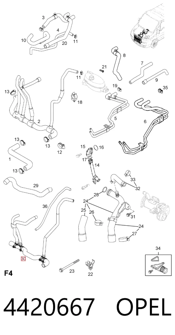 Шланг/патрубок радіатора охолодження, нижній 4420667 Opel