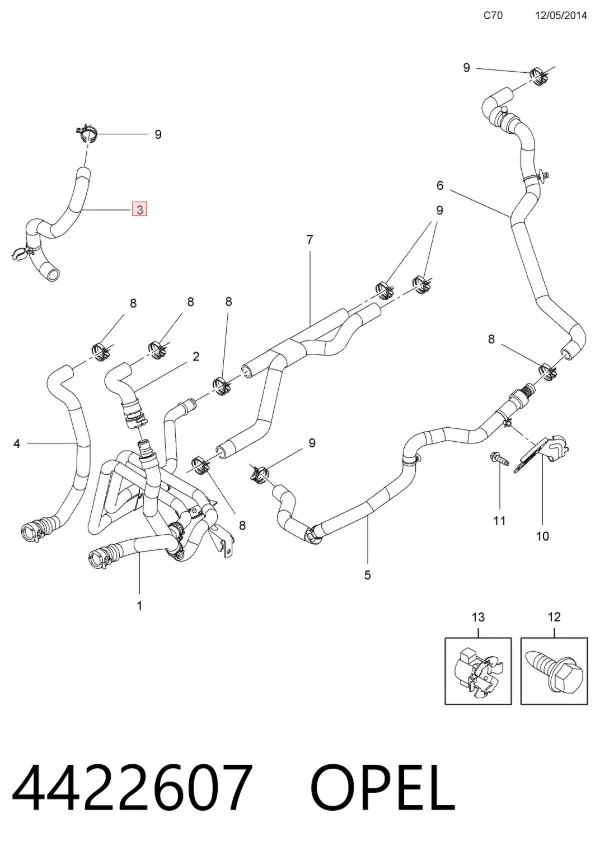 Патрубок термостата 4422607 Opel