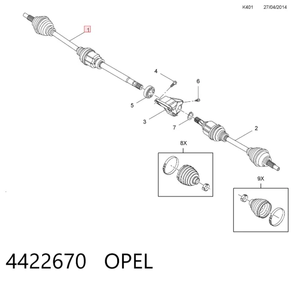 Піввісь права 4422670 Opel