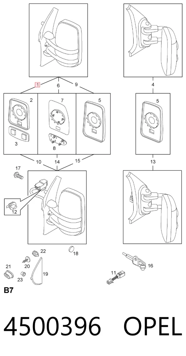 Дзеркало праве 4500396 Opel