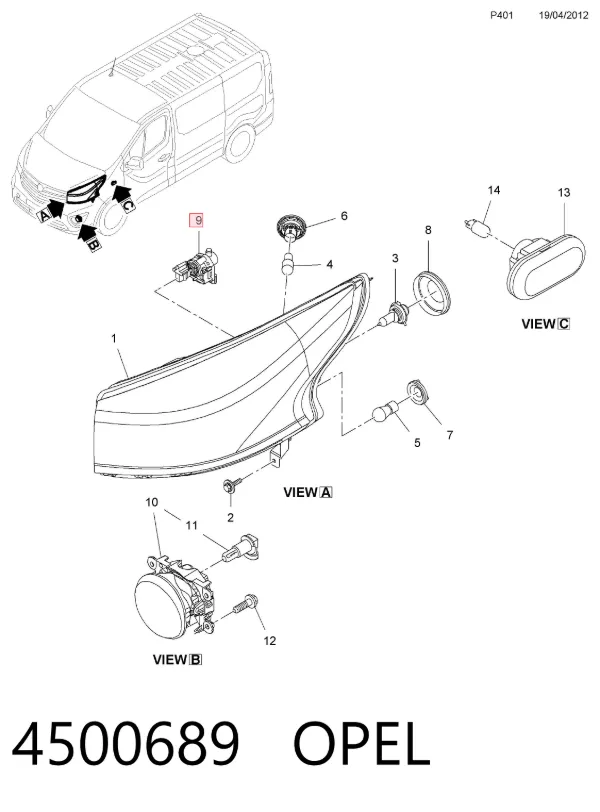 Коректор фар 4500689 Opel
