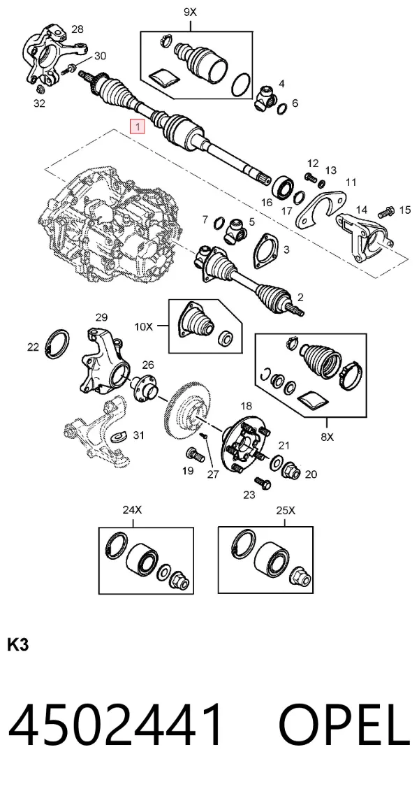 Піввісь права 4502441 Opel