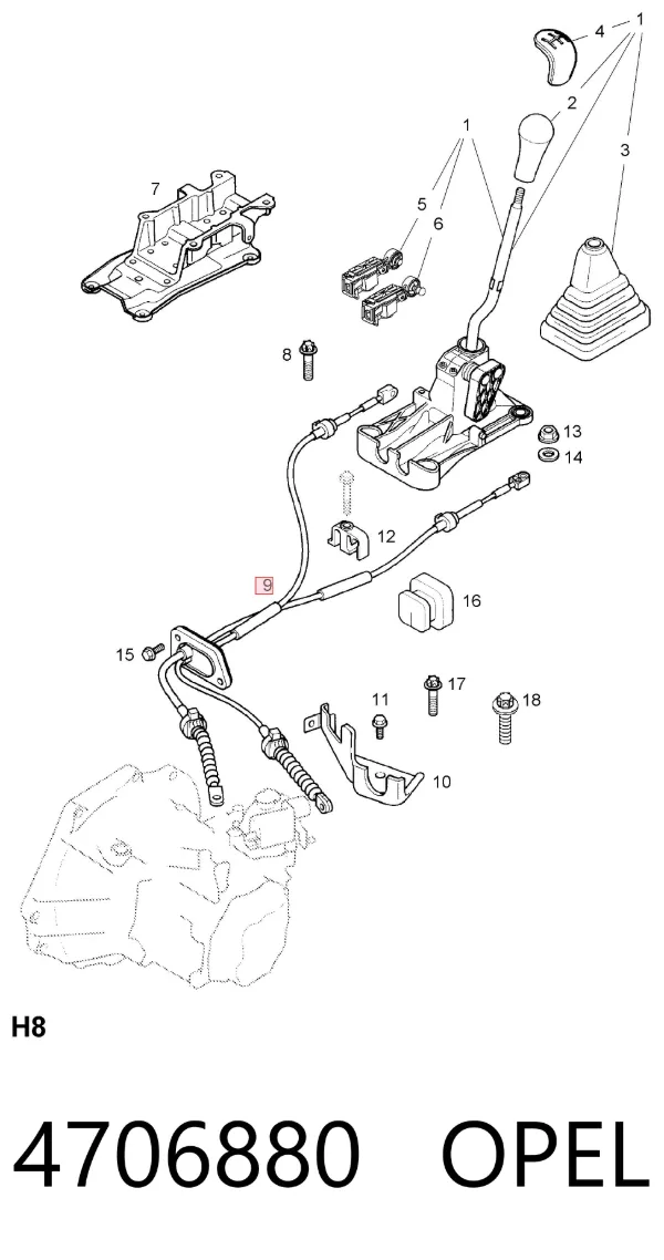 Трос перемикання передач 4706880 Opel
