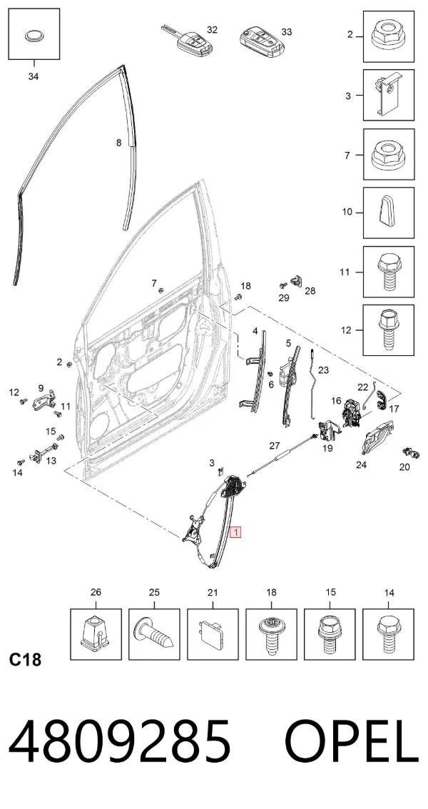Склопідйомник передньої лівої двері 4809285 Opel