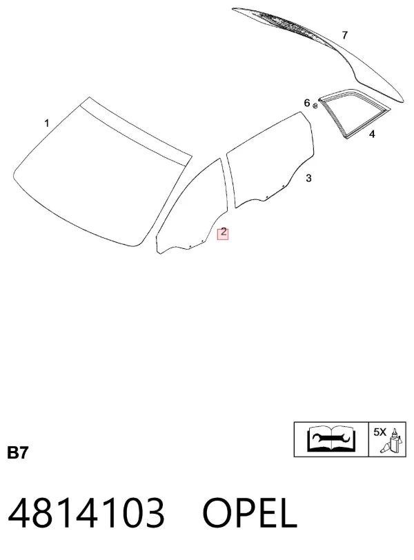 Скло передніх дверей, правою 4814103 Opel