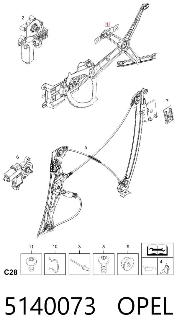 Склопідйомник передньої лівої двері 5140073 Opel