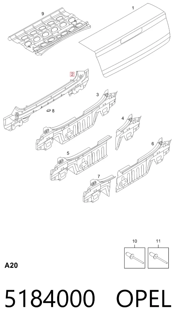 Панель задня, багажного відсіку 5184000 Opel