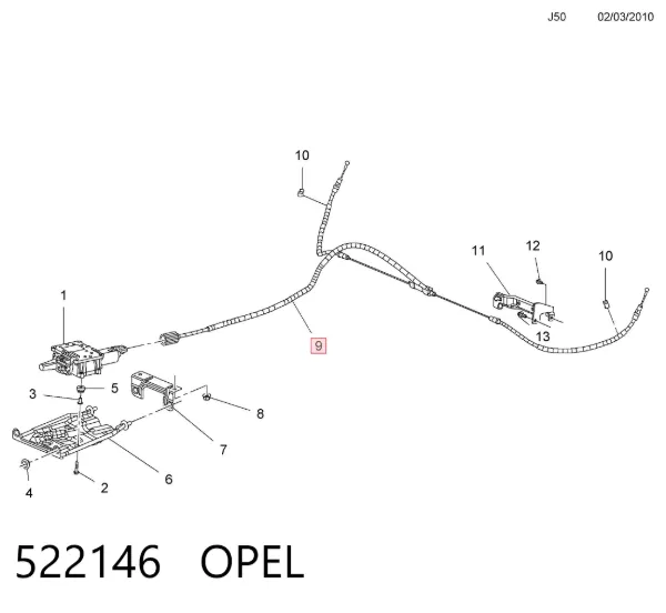 Трос ручного гальма, комплект на авто 522146 Opel