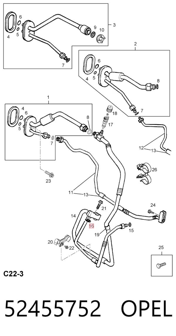 Кільце ущільнююче шланга компресора, нагнітального 52455752 Opel