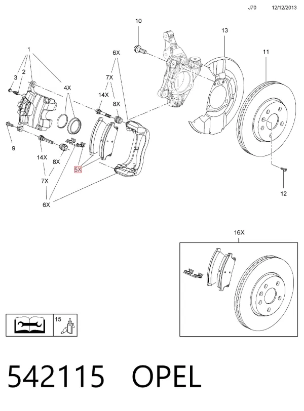 Передні тормозні колодки 542115 Opel