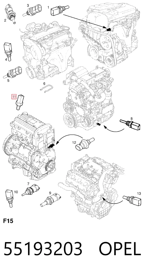 Датчик температури охолоджуючої рідини 55193203 Opel