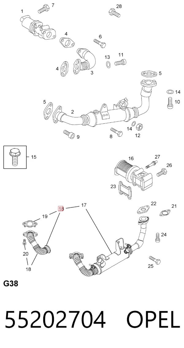 Шланг (патрубок) радіатор EGR, подача 55202704 Opel